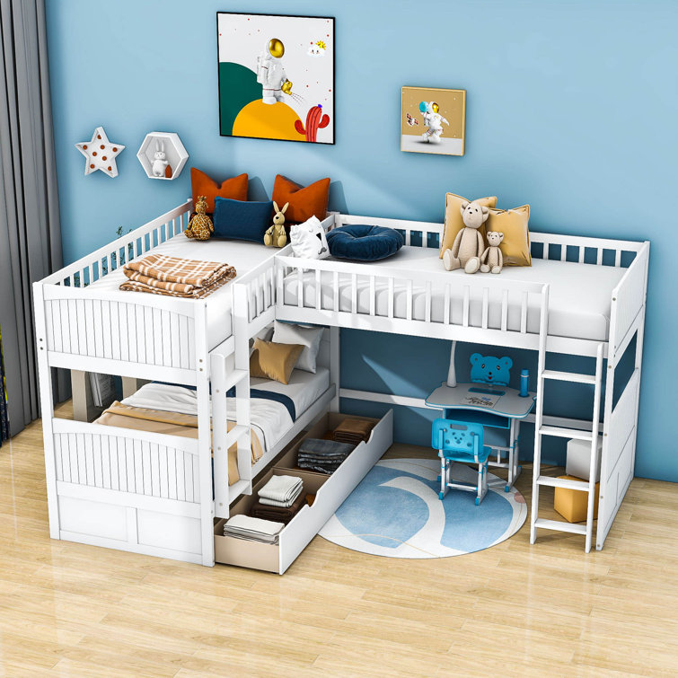 Twin over twin top l shaped bunk beds